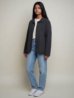 Standard James Perse Women's Charcoal Button-Up Lightweight Jacket